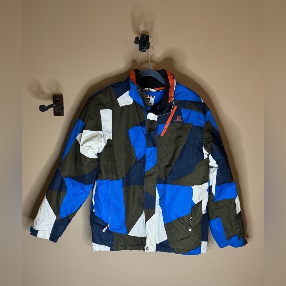 🧥 Salomon Junior Ski/Snowboard Jacket - Blue/Green Geometric Print - Size 14Y